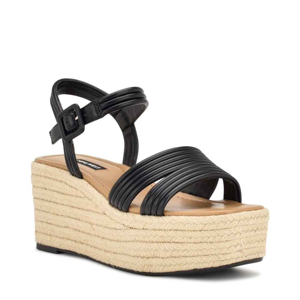 Nine West Black and Tan Wedge Sandals